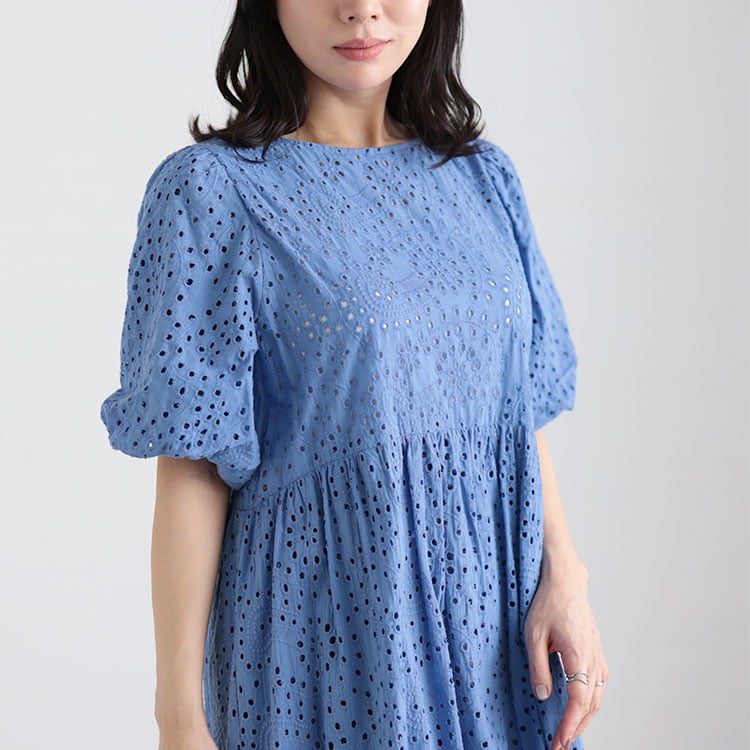 大きいサイズ レディース バルーンスリーブレースワンピース