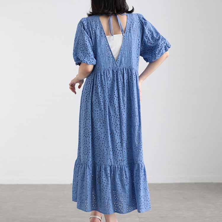 大きいサイズ レディース バルーンスリーブレースワンピース