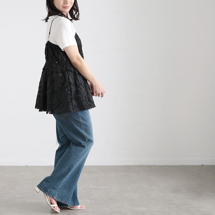 大きいサイズ レディース コード刺繍風キャミソール＆リブワンピースセットアップ