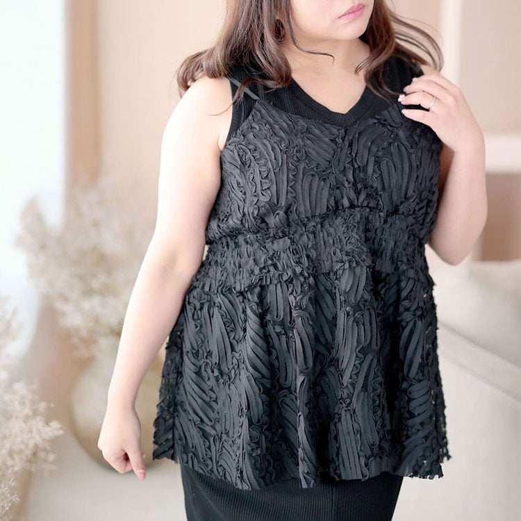 大きいサイズ レディース コード刺繍風キャミソール＆リブワンピースセットアップ