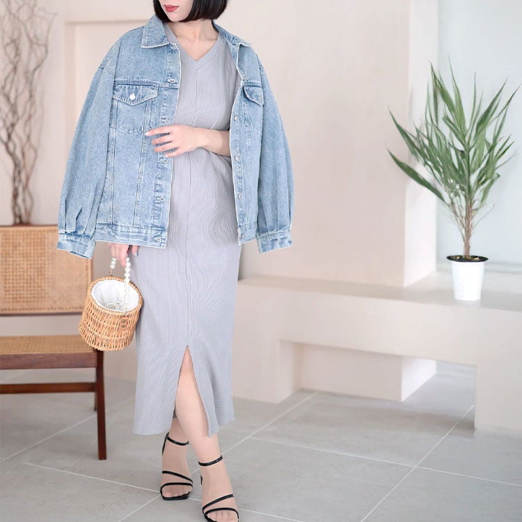 大きいサイズ レディース コード刺繍風キャミソール＆リブワンピースセットアップ