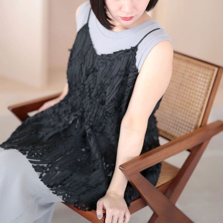 大きいサイズ レディース コード刺繍風キャミソール＆リブワンピースセットアップ