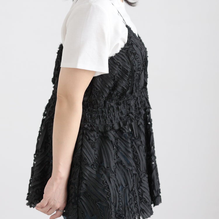 大きいサイズ レディース コード刺繍風キャミソール＆リブワンピースセットアップ