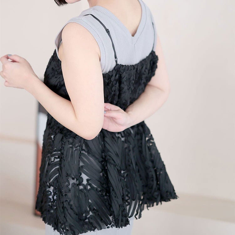 大きいサイズ レディース コード刺繍風キャミソール＆リブワンピースセットアップ