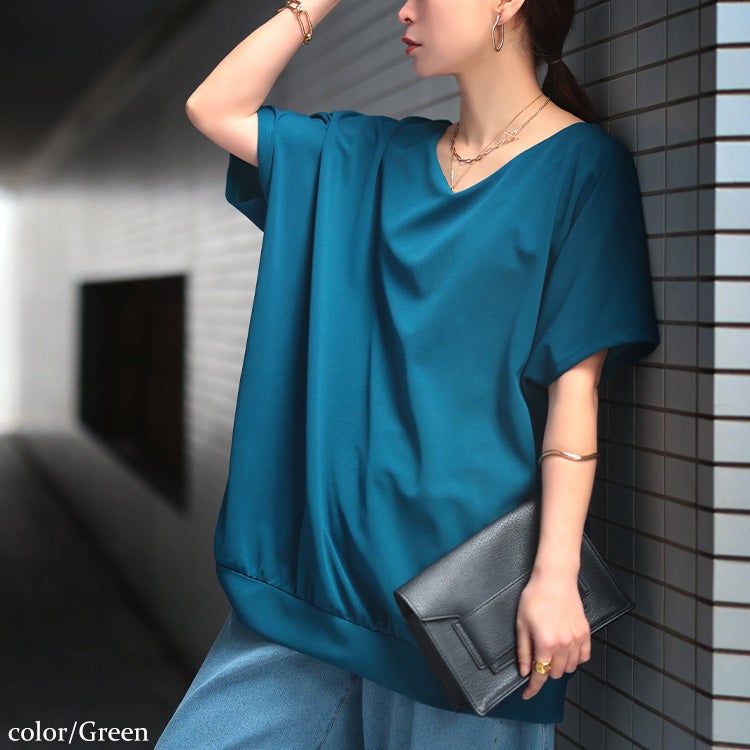 大きいサイズ レディース 後ろタックコクーンドルマンチュニック