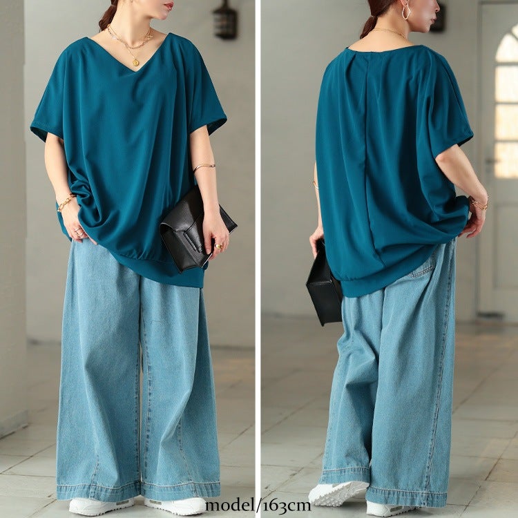 大きいサイズ レディース 後ろタックコクーンドルマンチュニック