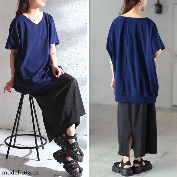 大きいサイズ レディース 後ろタックコクーンドルマンチュニック