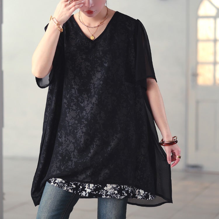 大きいサイズ レディース ニュアンス柄シフォンレイヤードチュニック