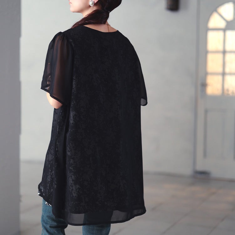 大きいサイズ レディース ニュアンス柄シフォンレイヤードチュニック