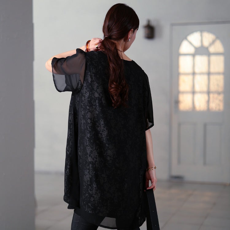 大きいサイズ レディース ニュアンス柄シフォンレイヤードチュニック