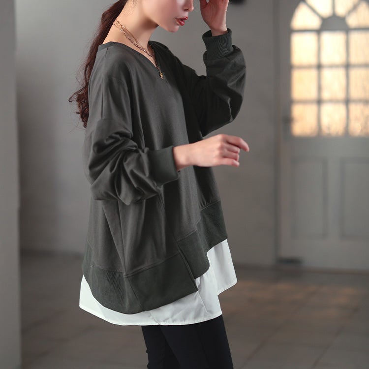 大きいサイズ レディース ステップヘム重ね着風プルオーバー