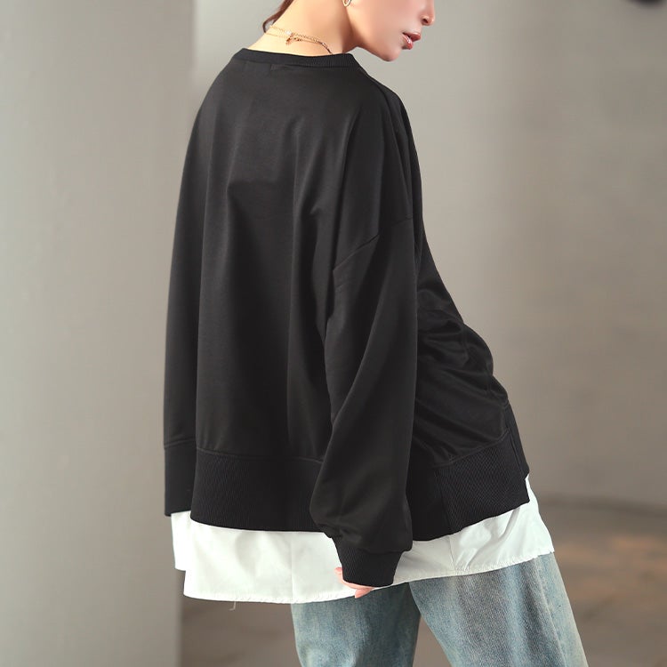 大きいサイズ レディース ステップヘム重ね着風プルオーバー