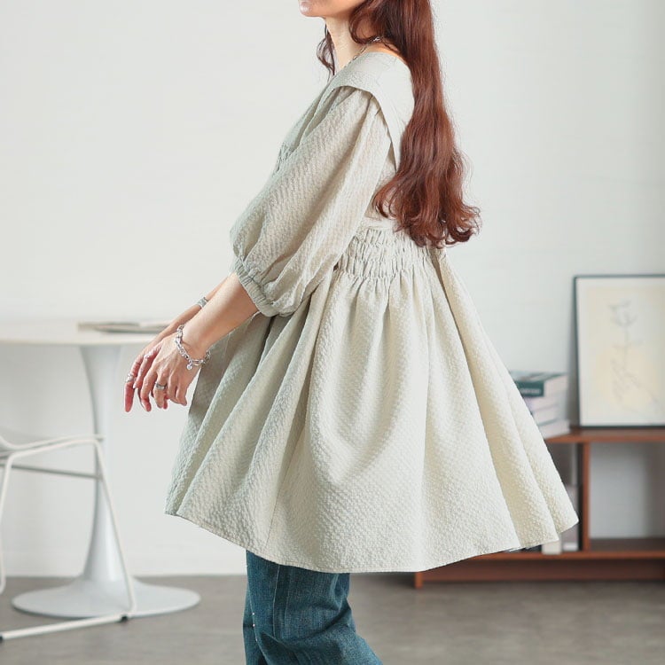 大きいサイズ レディース 肩タックシャーリングチュニック