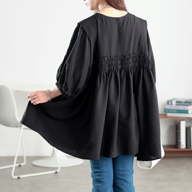 大きいサイズ レディース 肩タックシャーリングチュニック