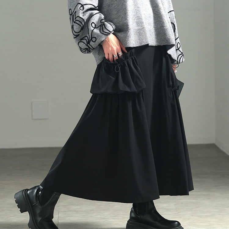 大きいサイズ レディース ドロストビッグポケットフレアスカート