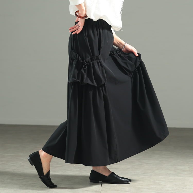 大きいサイズ レディース ドロストビッグポケットフレアスカート