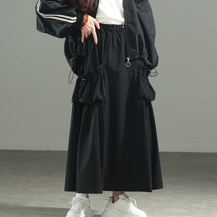 大きいサイズ レディース ドロストビッグポケットフレアスカート