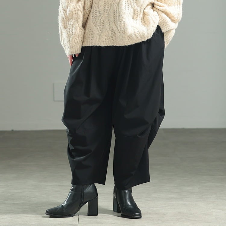 大きいサイズ レディース サイドギャザー変形ワイドパンツ