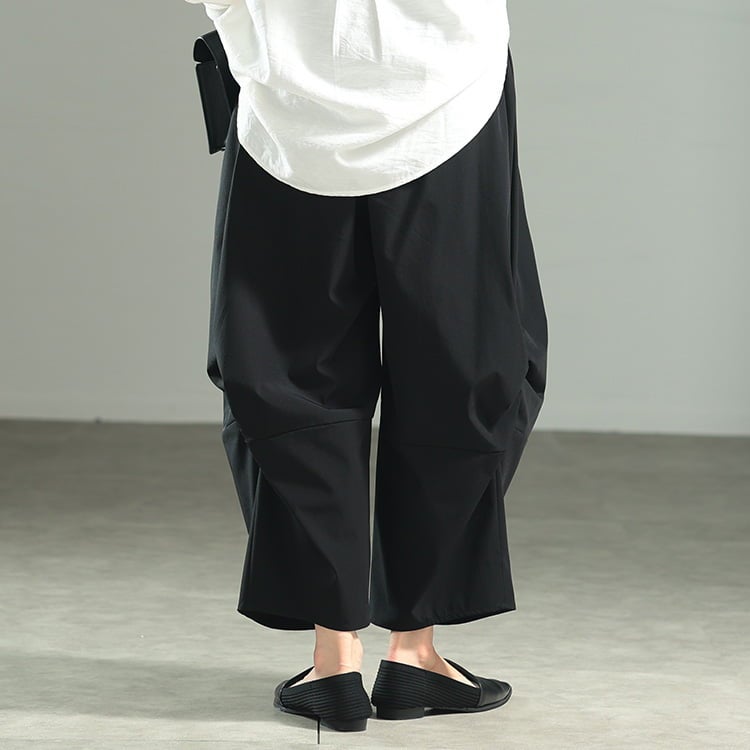 大きいサイズ レディース サイドギャザー変形ワイドパンツ