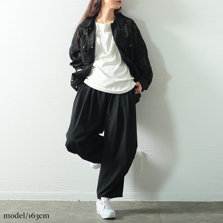 大きいサイズ レディース サイドギャザー変形ワイドパンツ