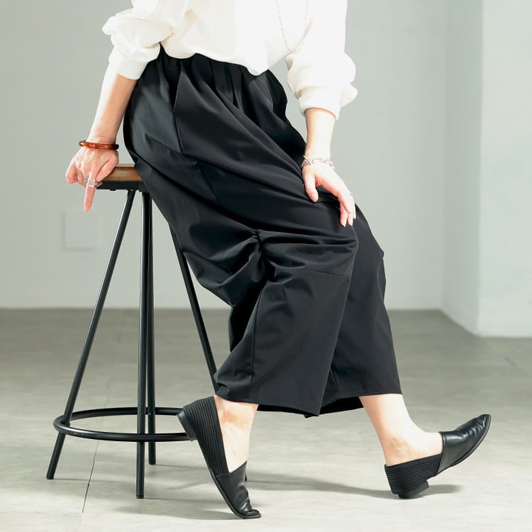 大きいサイズ レディース サイドギャザー変形ワイドパンツ