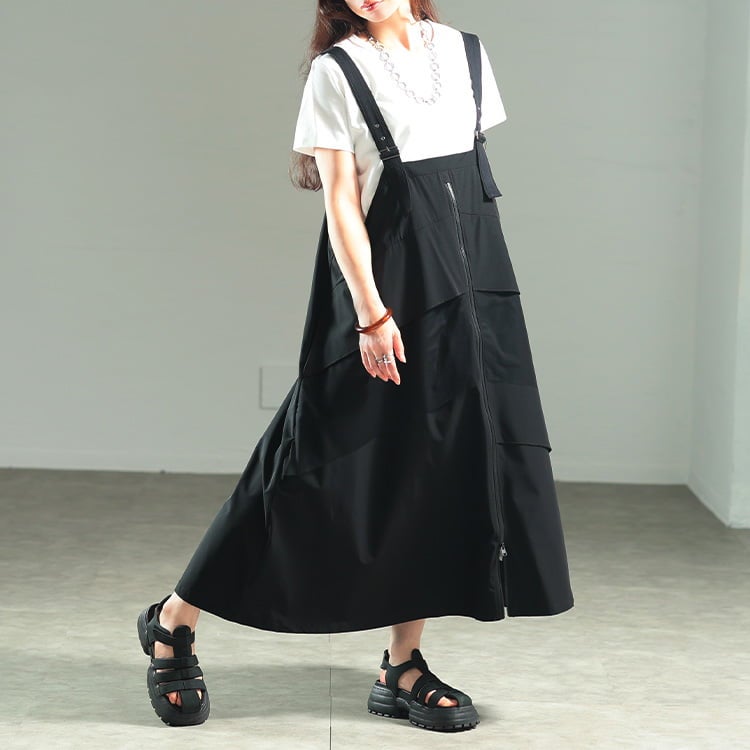 大きいサイズ レディース チュールレイヤードZIPジャンパースカート