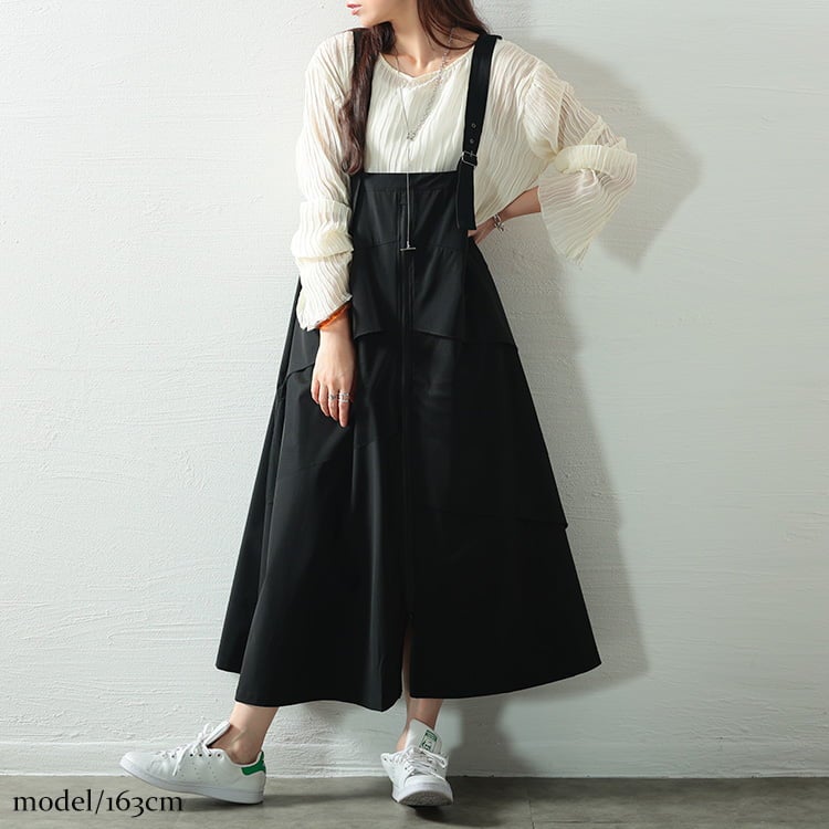 大きいサイズ レディース チュールレイヤードZIPジャンパースカート