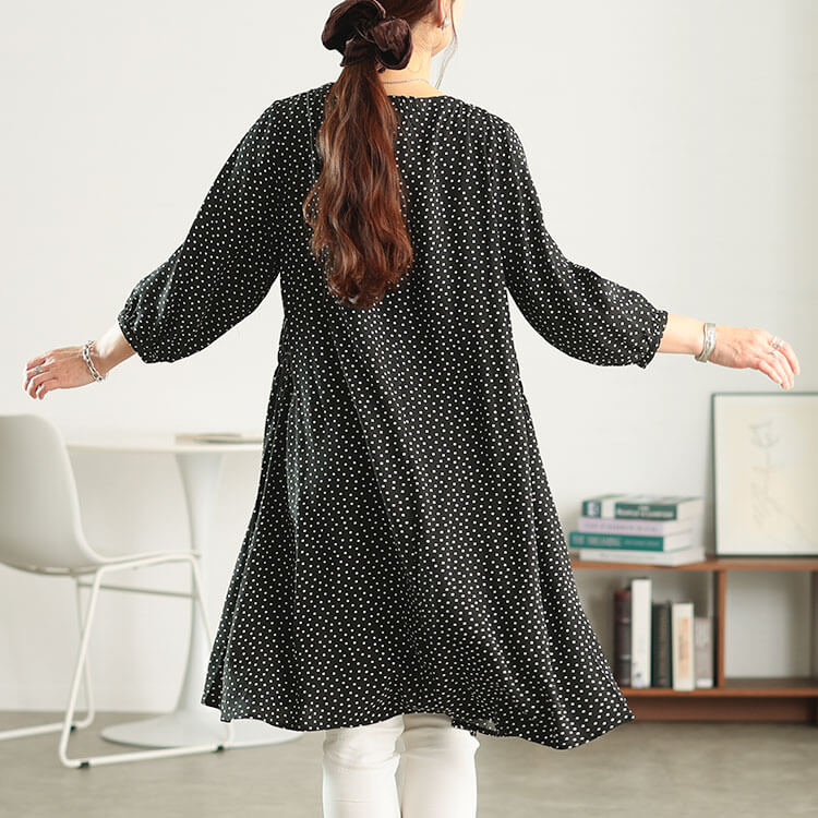 大きいサイズ レディース ドット柄ウエストシャーリングワンピース