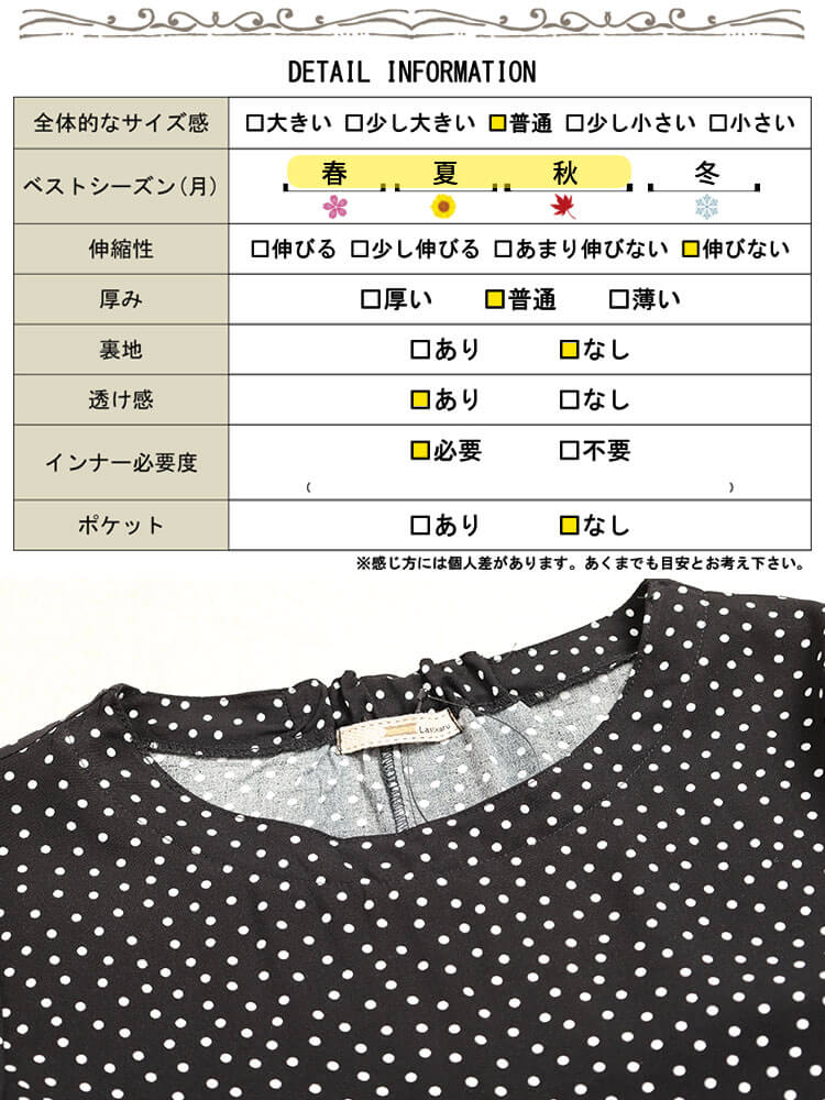 大きいサイズ レディース ドット柄ウエストシャーリングワンピース