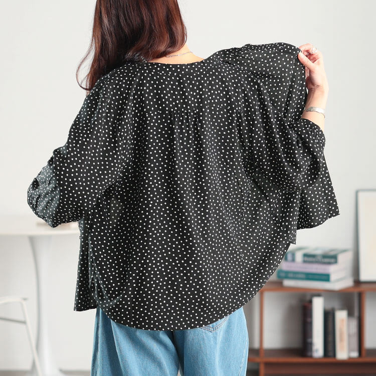 大きいサイズ レディース ドット柄キーネックレーヨンシャツ