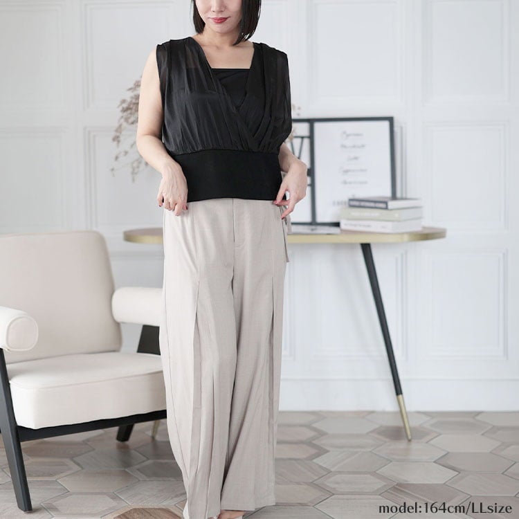 大きいサイズ レディース シアーカットコンビタンクトップ