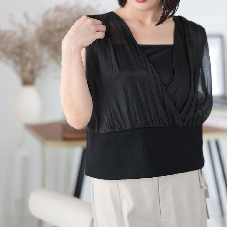 大きいサイズ レディース シアーカットコンビタンクトップ ブラック