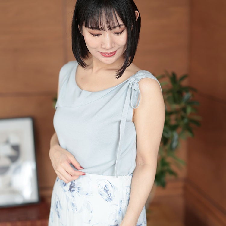 大きいサイズ レディース 肩リボンアシンメトリーニットトップス