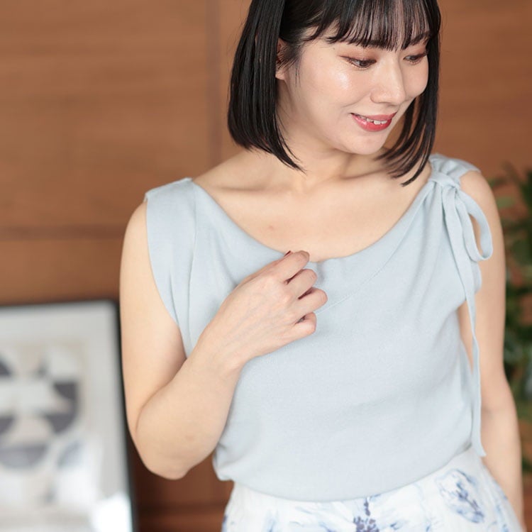 大きいサイズ レディース 肩リボンアシンメトリーニットトップス