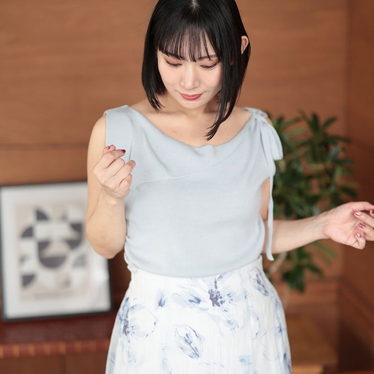 大きいサイズ レディース 肩リボンアシンメトリーニットトップス