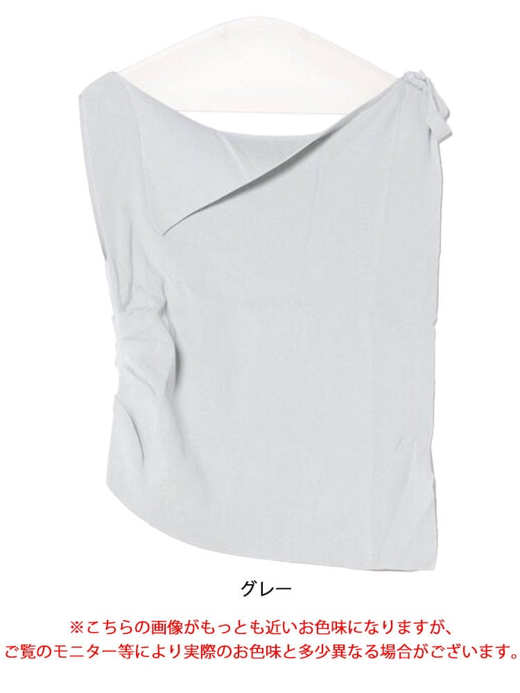 大きいサイズ レディース 肩リボンアシンメトリーニットトップス