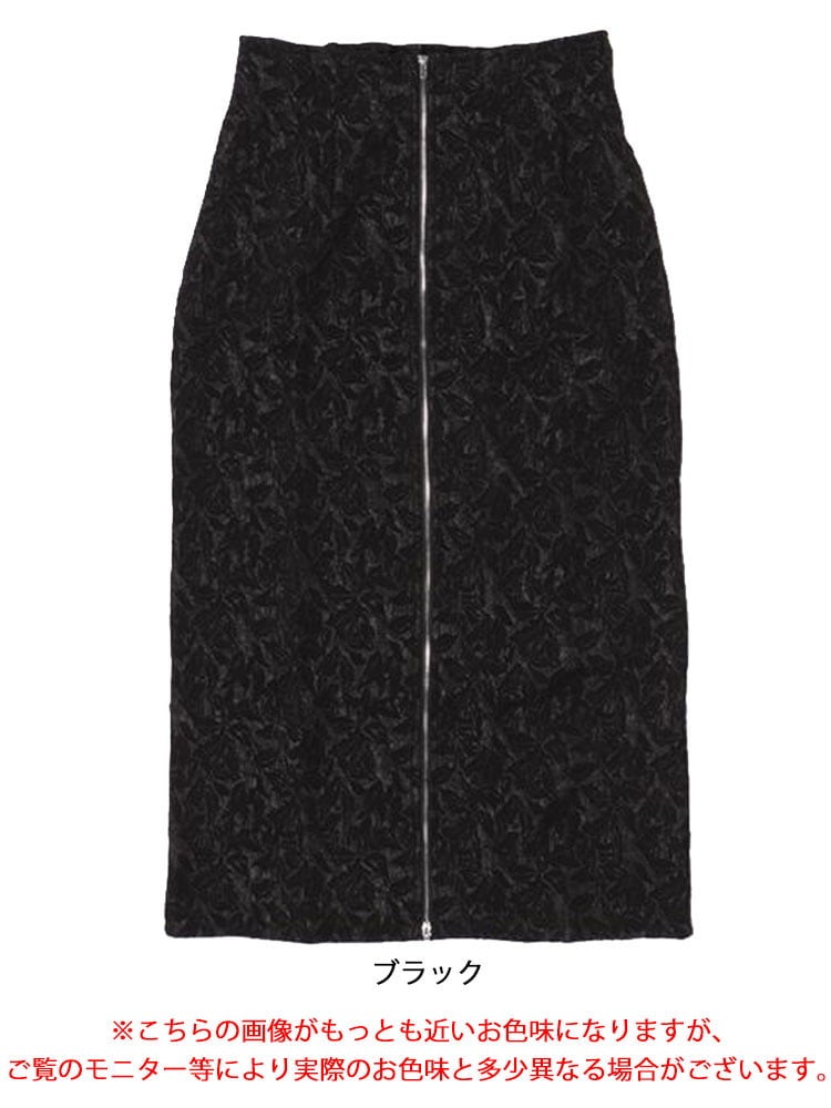 大きいサイズ レディース フロントジップエンボスフラワータイトスカート