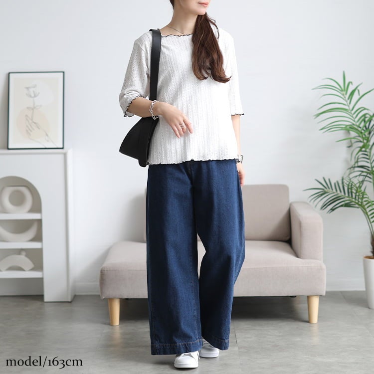 大きいサイズ レディース 配色メローストライプ柄透かし編みニット