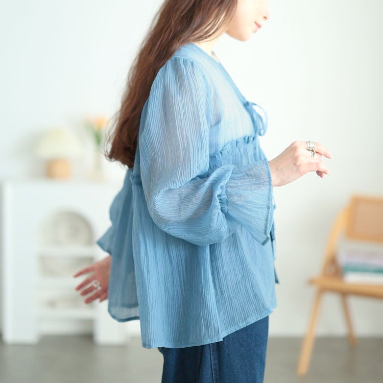 大きいサイズ レディース 楊柳フリルシャツリボンカーディガン