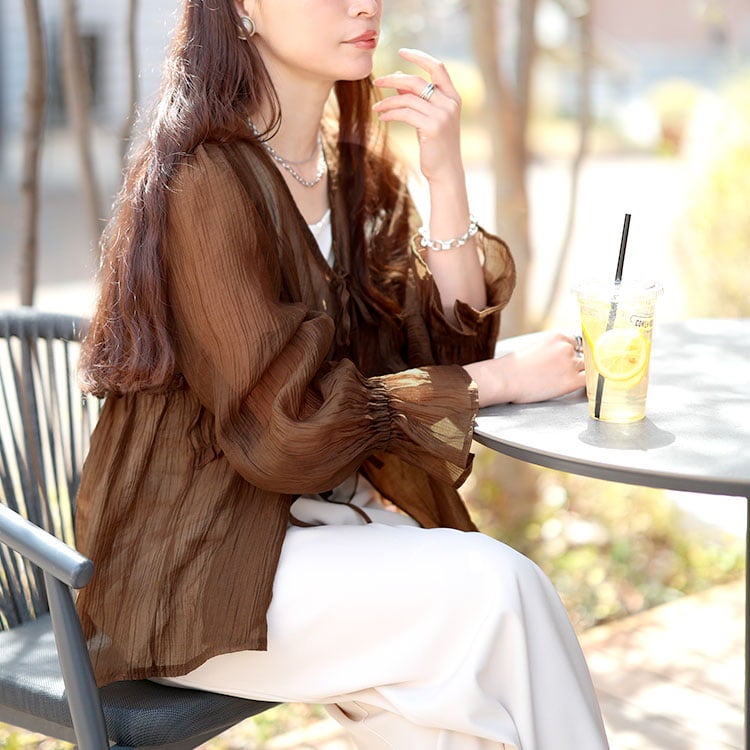 大きいサイズ レディース 楊柳フリルシャツリボンカーディガン