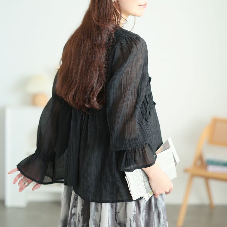 大きいサイズ レディース 楊柳フリルシャツリボンカーディガン