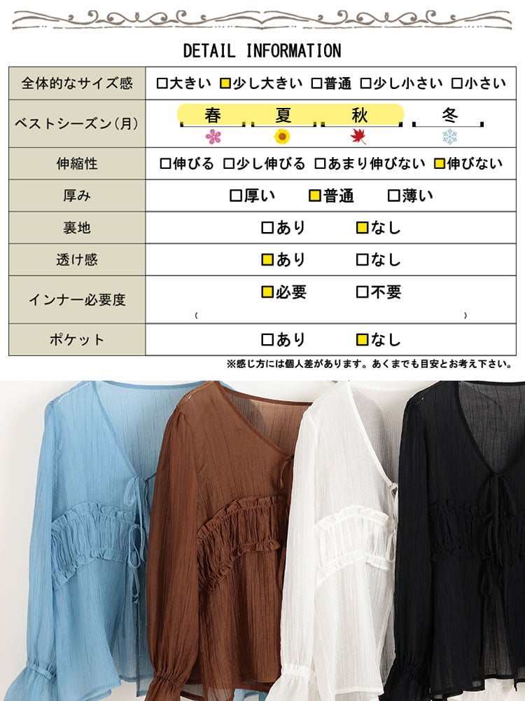 大きいサイズ レディース 楊柳フリルシャツリボンカーディガン