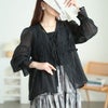 大きいサイズ レディース 楊柳フリルシャツリボンカーディガン ブラック