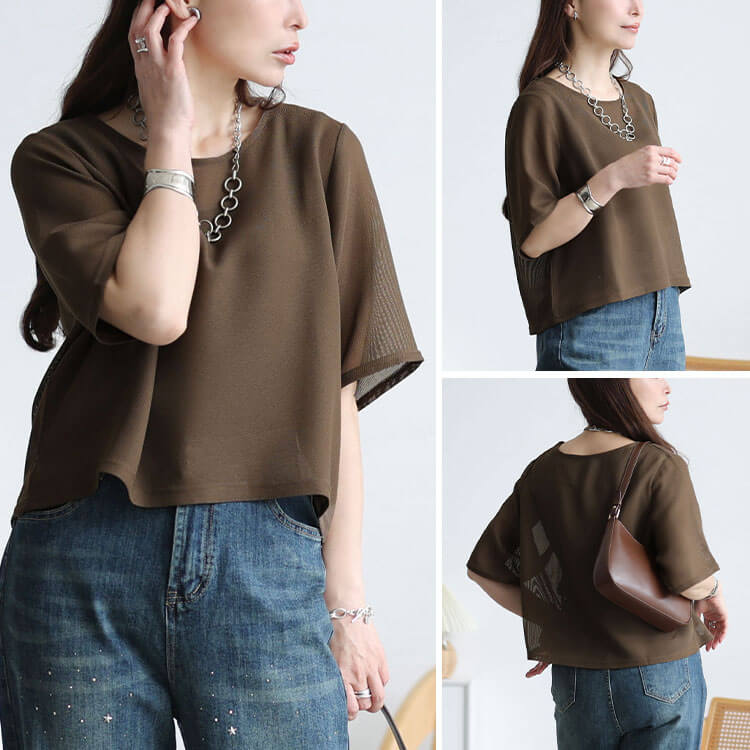 大きいサイズ レディース クロップドメッシュプルオーバー