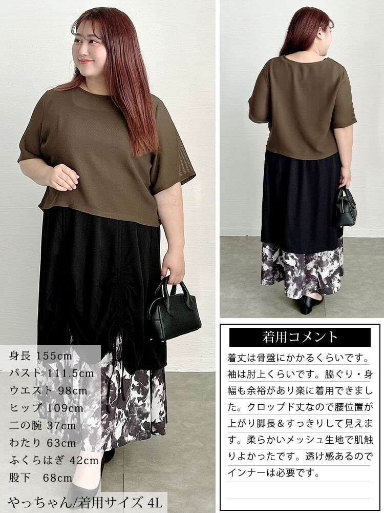 大きいサイズ レディース クロップドメッシュプルオーバー