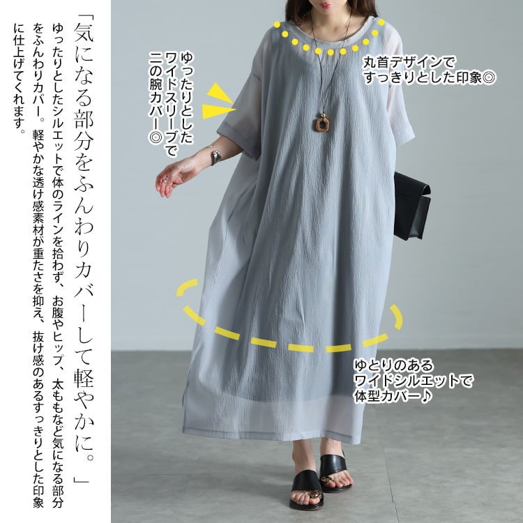 大きいサイズ レディース シアーワイドワンピース＆ノースリーブワンピース2点セット