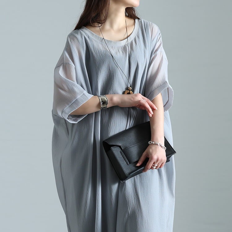 大きいサイズ レディース シアーワイドワンピース＆ノースリーブワンピース2点セット