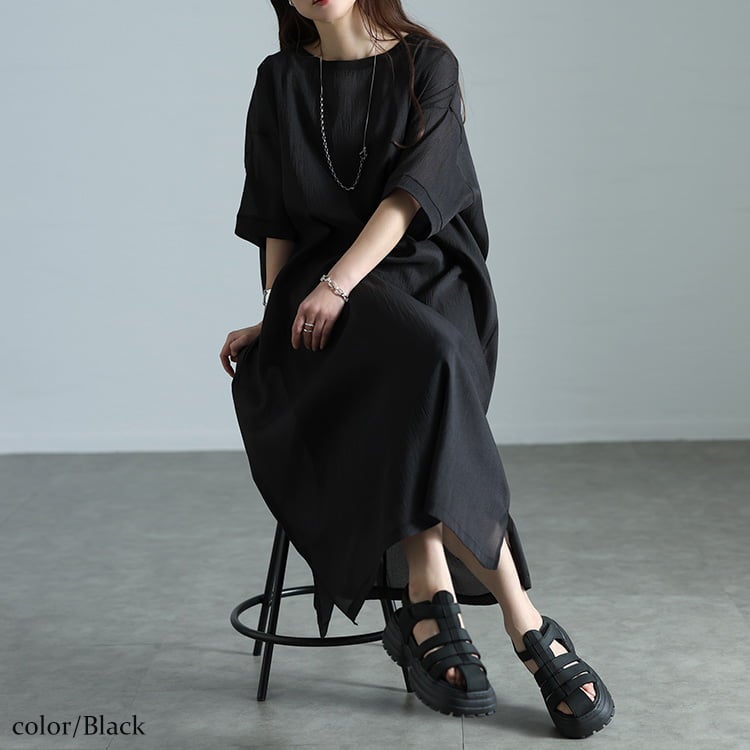 大きいサイズ レディース シアーワイドワンピース＆ノースリーブワンピース2点セット