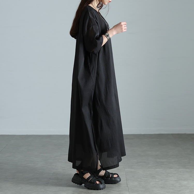 大きいサイズ レディース シアーワイドワンピース＆ノースリーブワンピース2点セット