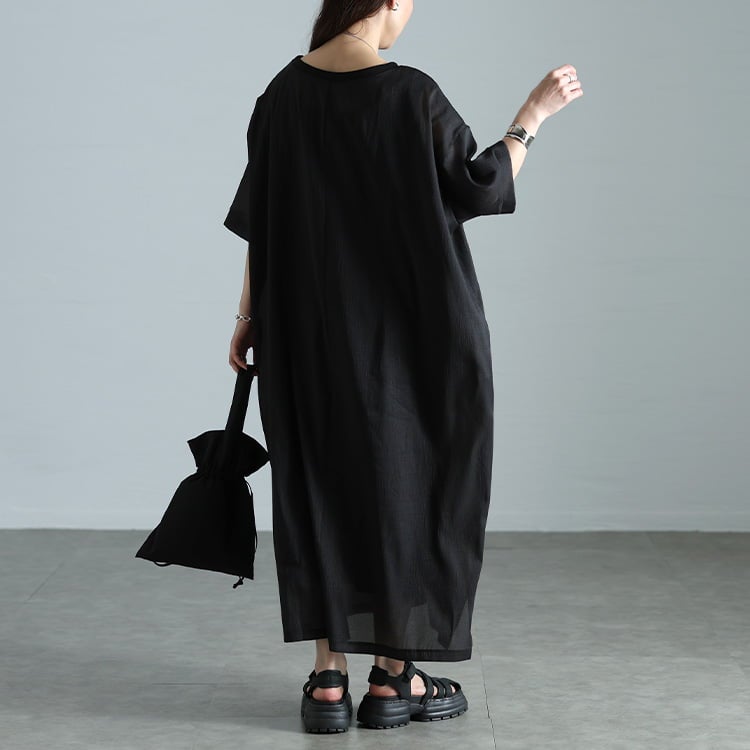 大きいサイズ レディース シアーワイドワンピース＆ノースリーブワンピース2点セット